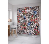 Штора (занавеска) для ванной JoyArty "Леопардовая долина" из сатена, 180х200 см с крючками, sc_6499