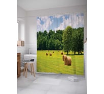 Штора (занавеска) для ванной JoyArty "Валки сена на поле" из сатена, 180х200 см с крючками, sc_9976