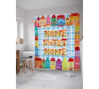 Штора (занавеска) для ванной JoyArty "Милые домики" из сатена, 180х200 см с крючками, sc_7507