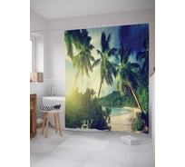Штора (занавеска) для ванной JoyArty "Экзотический пляж с пальмами" из сатена, 180х200 см с крючками, sc_7516