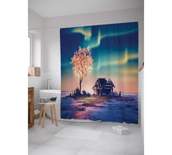 Штора (занавеска) для ванной JoyArty "Брошенный дом" из сатена, 180х200 см с крючками, sc_6528 1