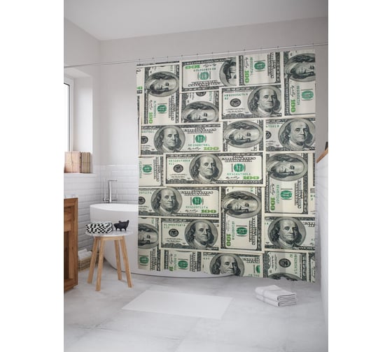 Штора (занавеска) для ванной JoyArty "Стодолларовые банкноты" из сатена, 180х200 см с крючками, sc_54393 1