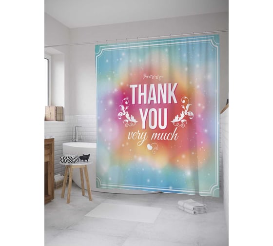 Штора (занавеска) для ванной JoyArty "Большое спасибо" из сатена, 180х200 см с крючками, sc_9025 1