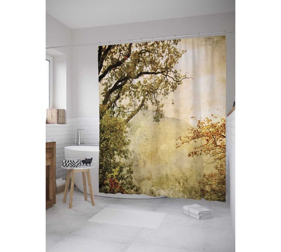 Штора (занавеска) для ванной JoyArty "Облачные сады" из сатена, 180х200 см с крючками, sc_8006 1