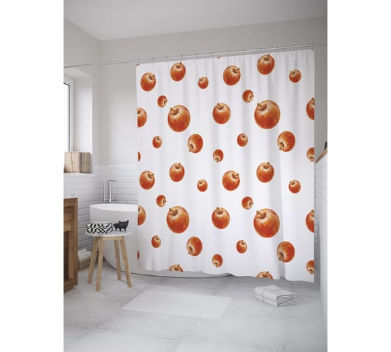 Штора (занавеска) для ванной JoyArty "Яблоки наливные" из сатена, 180х200 см с крючками, sc_52722 1