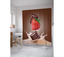 Штора (занавеска) для ванной JoyArty "Шоколад с клубникой" из сатена, 180х200 см с крючками, sc_62303