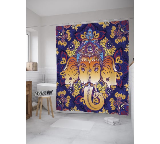 Штора (занавеска) для ванной JoyArty "Орнаментальный ганеша" из сатена, 180х200 см с крючками, sc_59848 1