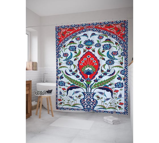 Штора (занавеска) для ванной JoyArty "Орнаментальный цветок в кувшине" из сатена, 180х200 см с крючками, sc_54052 1