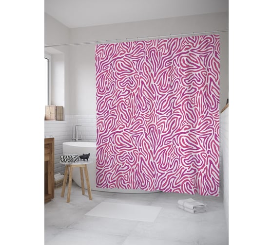 Штора (занавеска) для ванной JoyArty "Зебровая абстракция" из сатена, 180х200 см с крючками, sc_61668 1