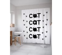 Штора (занавеска) для ванной JoyArty "Кошачий след" из сатена, 180х200 см с крючками, sc_52743