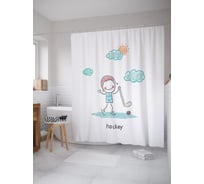 Штора (занавеска) для ванной JoyArty "Детский рисунок хоккеиста" из сатена, 180х200 см с крючками, sc_54234