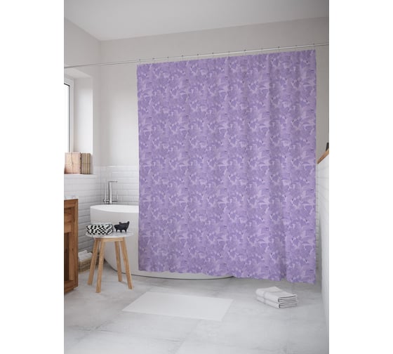 Штора (занавеска) для ванной JoyArty "Вечерняя сирень" из сатена, 180х200 см с крючками, sc_62726 1