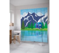 Штора (занавеска) для ванной JoyArty "Домик в прицепе" из сатена, 180х200 см с крючками, sc_62800