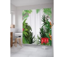 Штора (занавеска) для ванной JoyArty "Тропические цветы" из сатена, 180х200 см с крючками, sc_63190