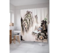 Штора (занавеска) для ванной JoyArty "Беседка зимой в горах" из сатена, 180х200 см с крючками, sc_52773