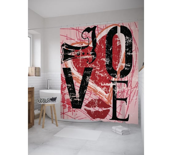 Штора (занавеска) для ванной JoyArty "Любовь ретро" из сатена, 180х200 см с крючками, sc_61106 1