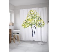 Штора (занавеска) для ванной JoyArty "Весеннее дерево" из сатена, 180х200 см с крючками, sc_60543