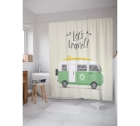 Штора (занавеска) для ванной JoyArty "Вперед в путешествие" из сатена, 180х200 см с крючками, sc_62794