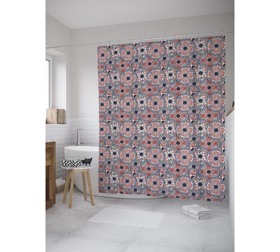 Штора (занавеска) для ванной JoyArty "Цветочные диски" из сатена, 180х200 см с крючками, sc_59038 1