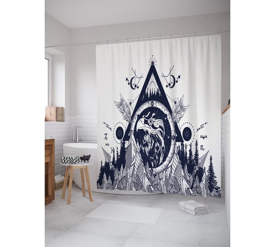 Штора (занавеска) для ванной JoyArty "Дары смерти" из сатена, 180х200 см с крючками, sc_63498