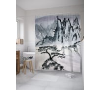 Штора (занавеска) для ванной JoyArty "Японский пейзаж" из сатена, 180х200 см с крючками, sc_60536