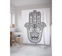 Штора (занавеска) для ванной JoyArty "Хамса с лотосом" из сатена, 180х200 см с крючками, sc_64214