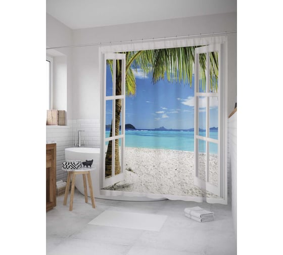Штора (занавеска) для ванной JoyArty "Выход к пляжу" из сатена, 180х200 см с крючками, sc_7999 1