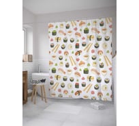 Штора (занавеска) для ванной JoyArty "Роллы и палочки" из сатена, 180х200 см с крючками, sc_8869
