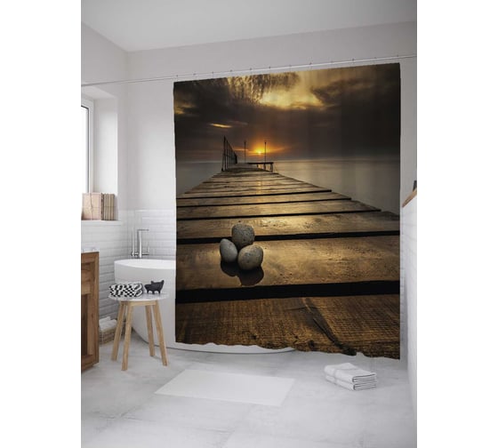 Штора (занавеска) для ванной JoyArty "Потерянные камни" из сатена, 180х200 см с крючками, sc_8948 1