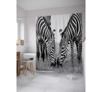 Штора (занавеска) для ванной JoyArty "Миролюбивые зебры" из сатена, 180х200 см с крючками, sc_8903
