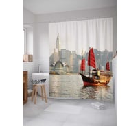 Штора (занавеска) для ванной JoyArty "Туристы на корабле" из сатена, 180х200 см с крючками, sc_895