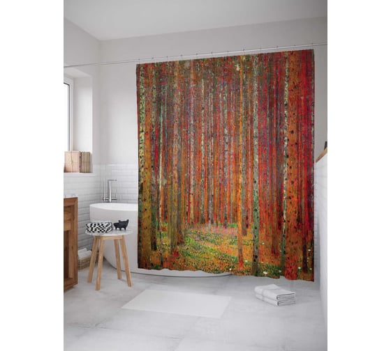 Штора (занавеска) для ванной JoyArty "Лесной простор" из сатена, 180х200 см с крючками, sc_7331 1