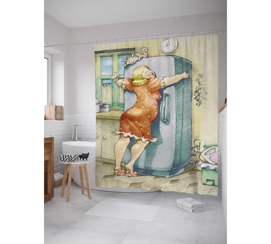 Штора (занавеска) для ванной JoyArty "Люблю не могу" из сатена, 180х200 см с крючками, sc_91955