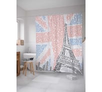 Штора (занавеска) для ванной JoyArty "Лондон и париж" из сатена, 180х200 см с крючками, sc_8442