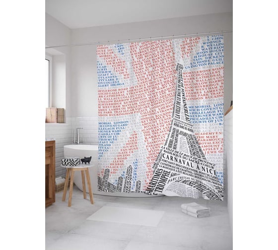 Штора (занавеска) для ванной JoyArty "Лондон и париж" из сатена, 180х200 см с крючками, sc_8442 1