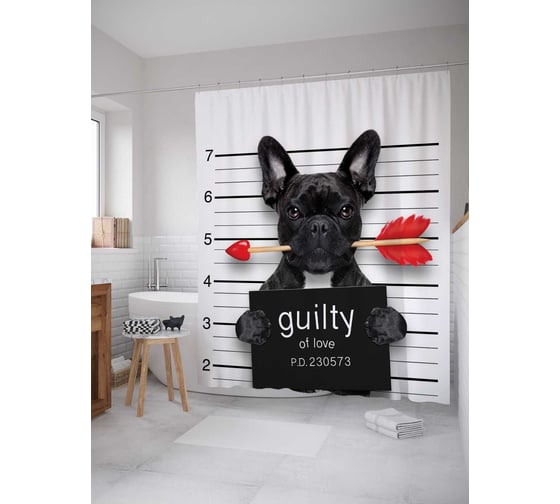 Штора (занавеска) для ванной JoyArty "Влюбленный пес" из сатена, 180х200 см с крючками, sc_91986 1