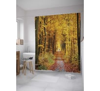 Штора (занавеска) для ванной JoyArty "Осенняя аллея" из сатена, 180х200 см с крючками, sc_8938