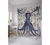 Штора (занавеска) для ванной JoyArty "Цветочные осьминожки" из сатена, 180х200 см с крючками, sc_7912