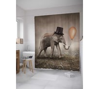 Штора (занавеска) для ванной JoyArty "Слоник с шариком" из сатена, 180х200 см с крючками, sc_8891