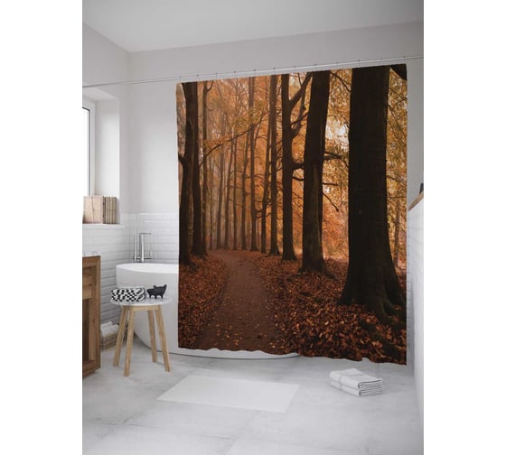 Штора (занавеска) для ванной JoyArty "Аллея неизвестности" из сатена, 180х200 см с крючками, sc_8923 1