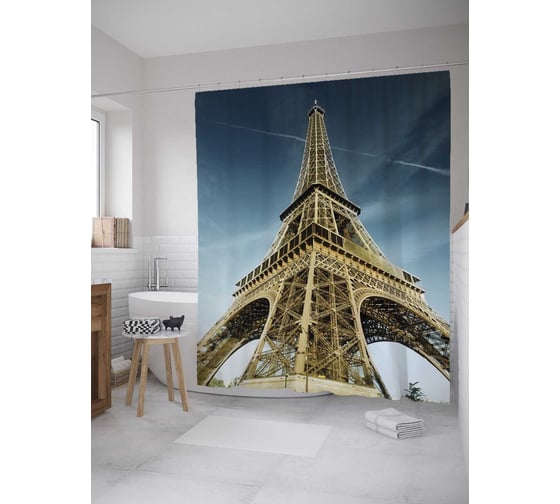 Штора (занавеска) для ванной JoyArty "Парижское место" из сатена, 180х200 см с крючками, sc_8958 1