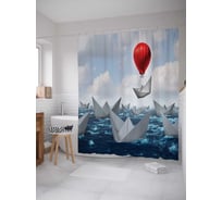 Штора (занавеска) для ванной JoyArty "Бумажные кораблики и воздушных шаров" из сатена, 180х200 см с крючками, sc_7801