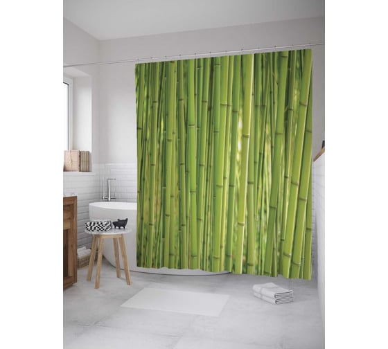 Штора (занавеска) для ванной JoyArty "Бамбуковый секрет" из сатена, 180х200 см с крючками, sc_8661 1