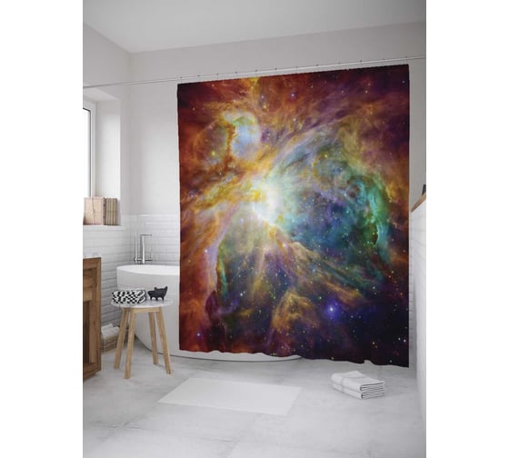Штора (занавеска) для ванной JoyArty "Галактические перемещения" из сатена, 180х200 см с крючками, sc_8401 1