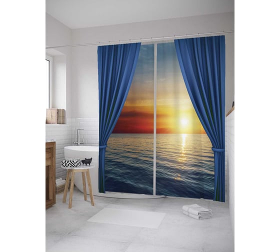 Штора (занавеска) для ванной JoyArty "Закат за занавесом" из сатена, 180х200 см с крючками, sc_8480 1
