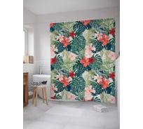Штора (занавеска) для ванной JoyArty "Тропики" из сатена, 180х200 см с крючками, sc_36057