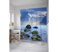 Штора (занавеска) для ванной JoyArty "Облачные камни" из сатена, 180х200 см с крючками, sc_8942