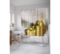 Штора (занавеска) для ванной JoyArty "Подарок при свечах" из сатена, 180х200 см с крючками, sc_78059