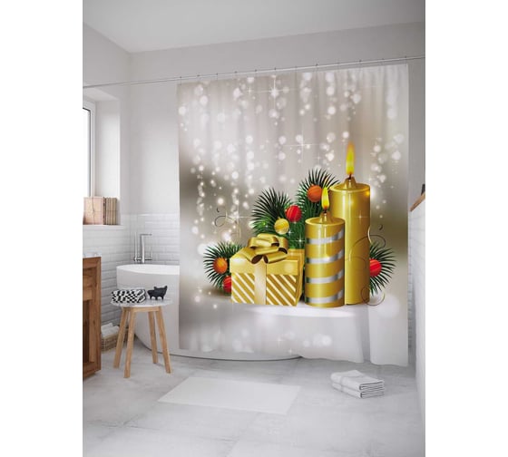 Штора (занавеска) для ванной JoyArty "Подарок при свечах" из сатена, 180х200 см с крючками, sc_78059 1