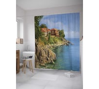 Штора (занавеска) для ванной JoyArty "Вилла на обрыве" из сатена, 180х200 см с крючками, sc_9262